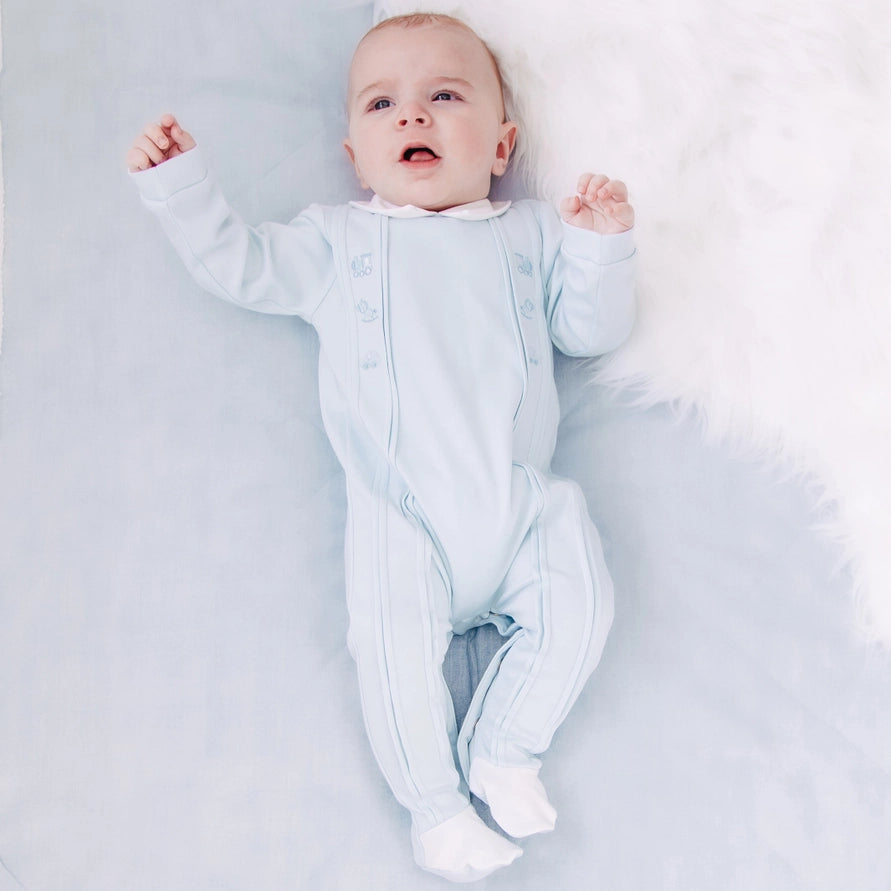 Lewis Boys Blue Toy Embroidery Babygrow