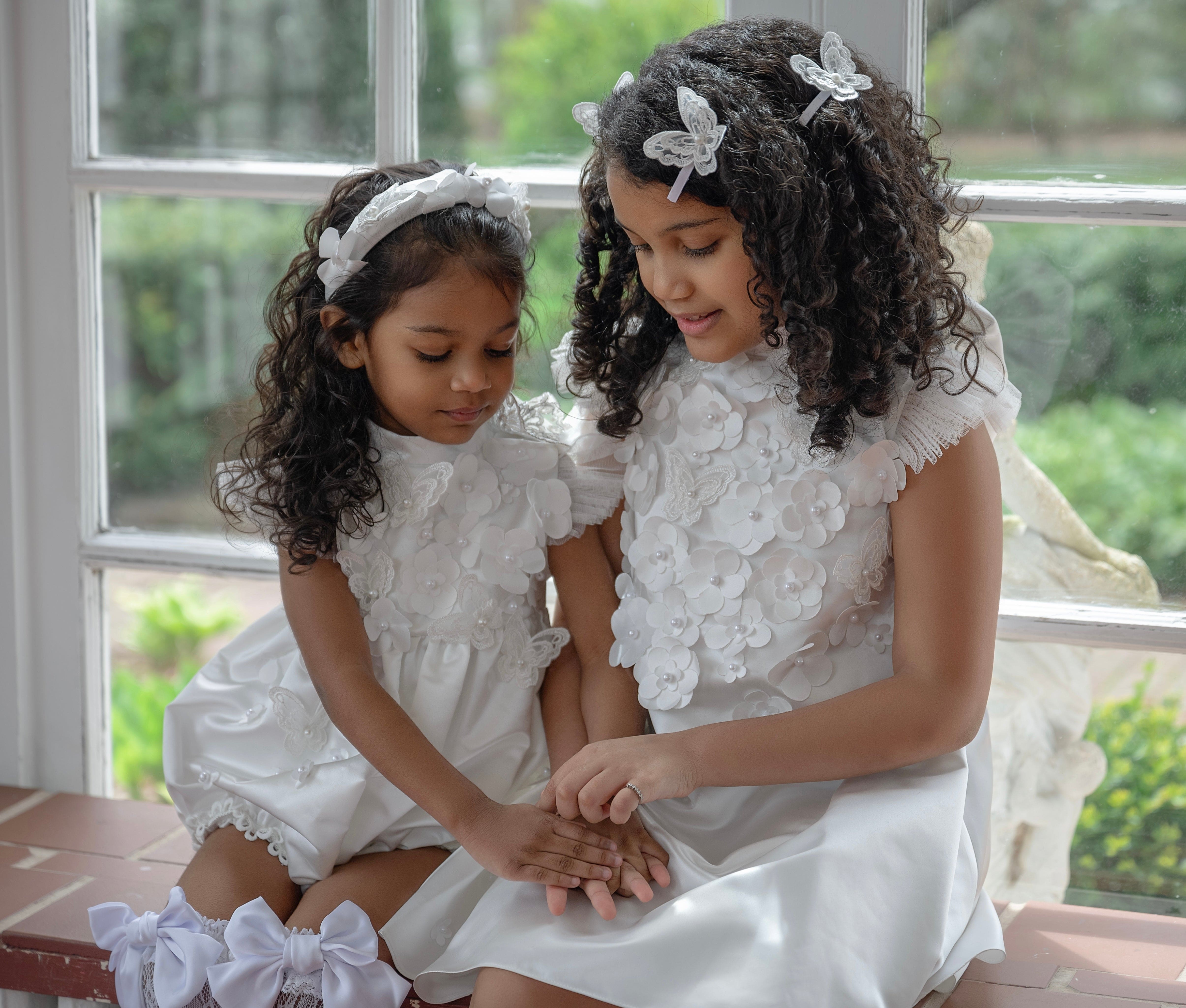 Butterfly White Satin Headband - Petite Maison Kids