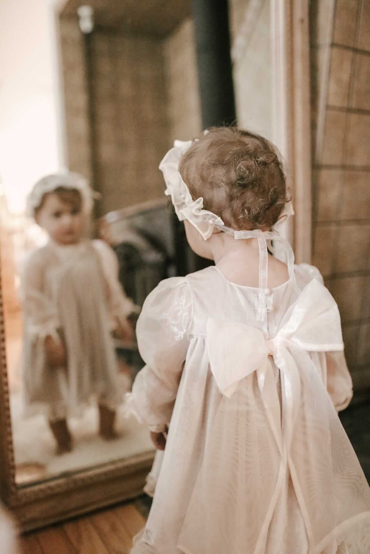 Helena Velour Beige Dress With Organza Sleeves - Petite Maison Kids