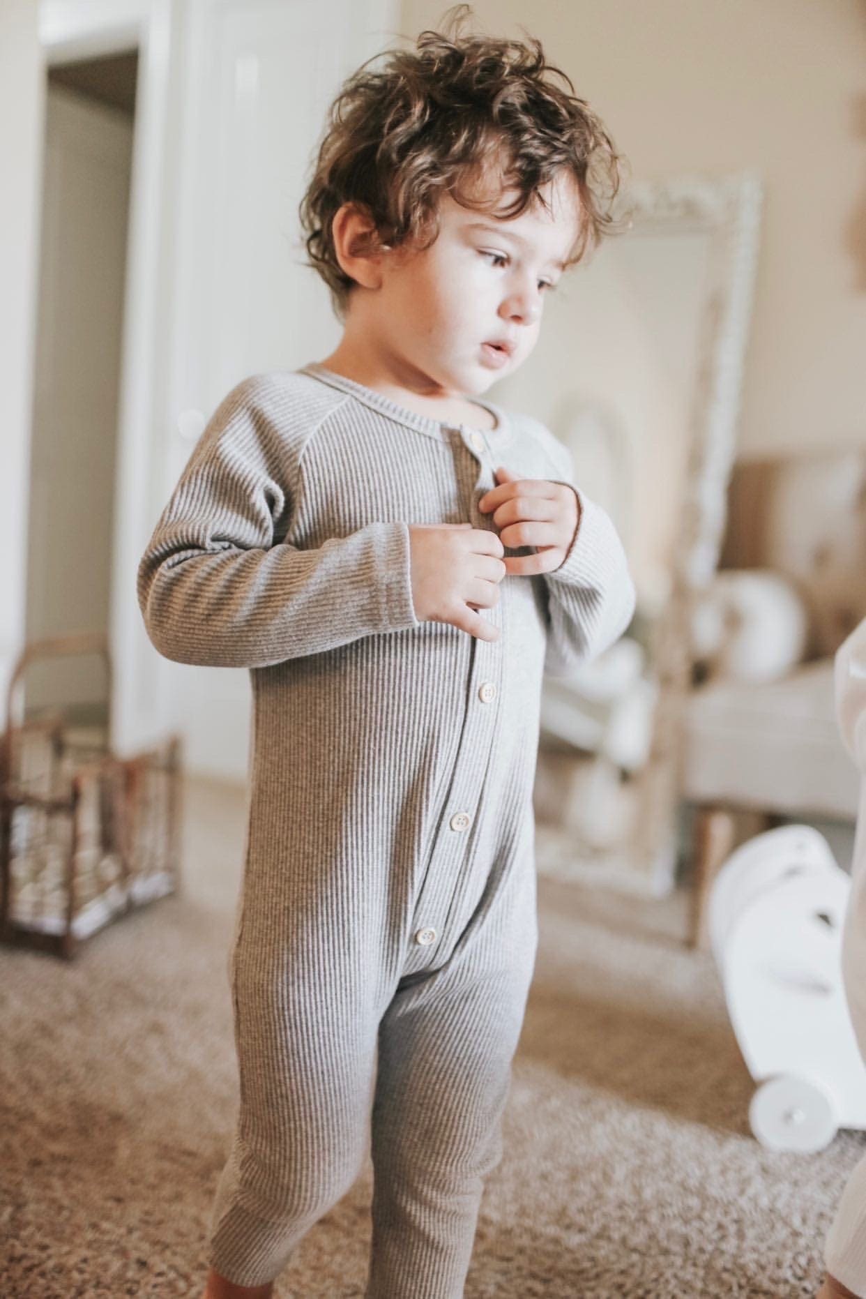 Ribbed Cotton Playsuit - Grey