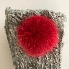 Grey Knee High Socks with Poms - Red Pom - Petite Maison Kids