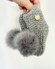 Grey Angora Pom Pom Booties With Grey Pom