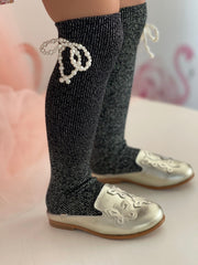 Perla Shimmer Socks - Charcoal Black