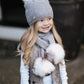 Honeycomb Grey Cashmere Beanie Hats - White Print Pom