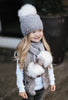 Honeycomb Grey Cashmere Beanie Hats - White Print Pom