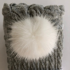 Grey Knee High Socks with Poms - White Pom - Petite Maison Kids
