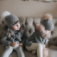 Honeycomb Grey Cashmere Beanie Hats - Pink Pom