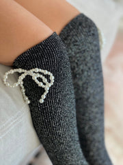 Perla Shimmer Socks - Charcoal Black