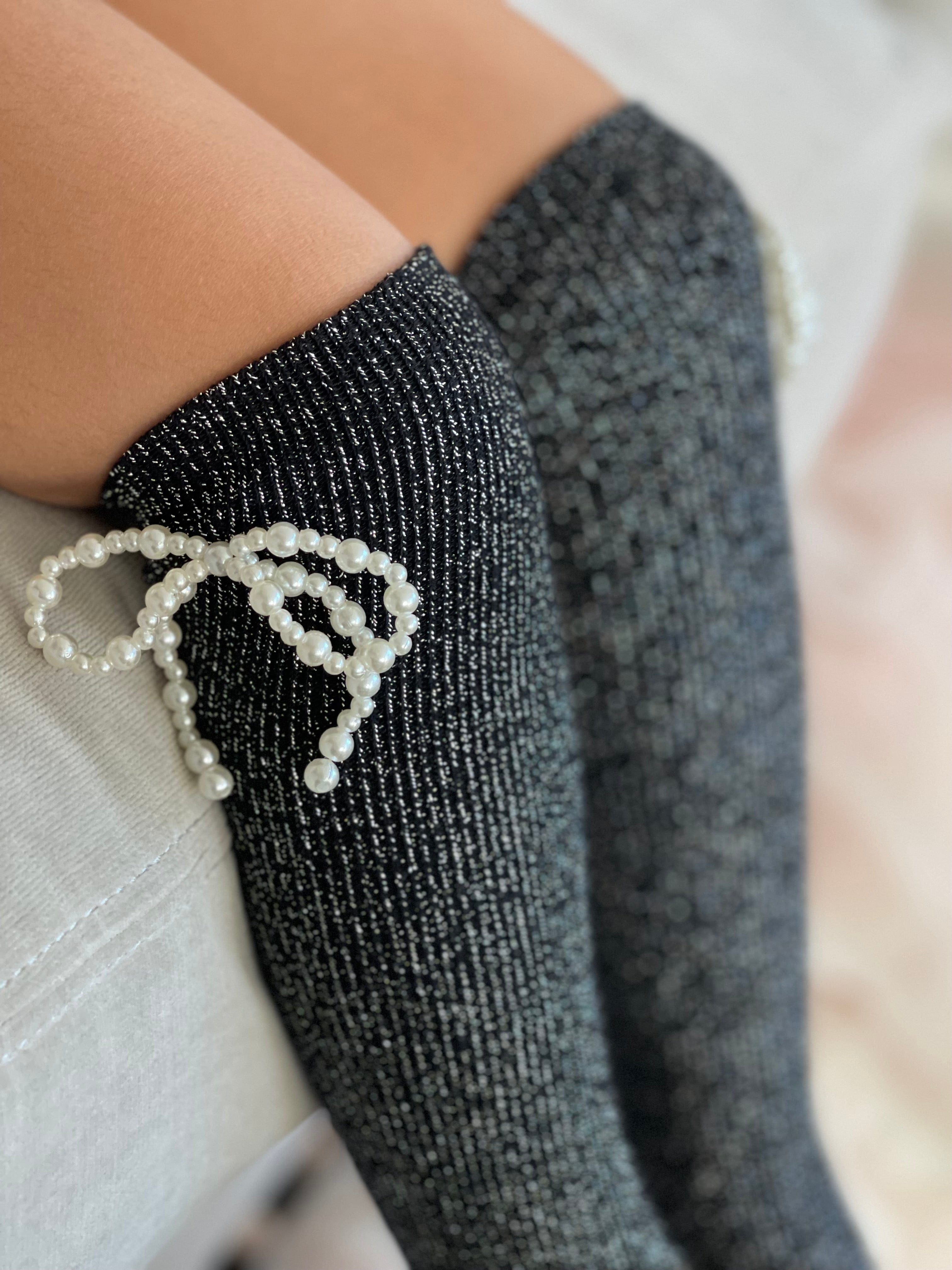 Perla Shimmer Socks - Charcoal Black