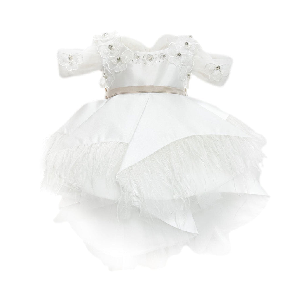 Constanza White Ceremony Dress with Champagne Bow