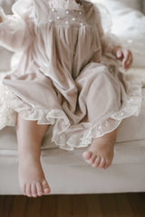 Helena Velour Beige Dress With Organza Sleeves - Petite Maison Kids