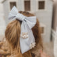 Anise Satin Embroidered Hair Bows - Baby Blue