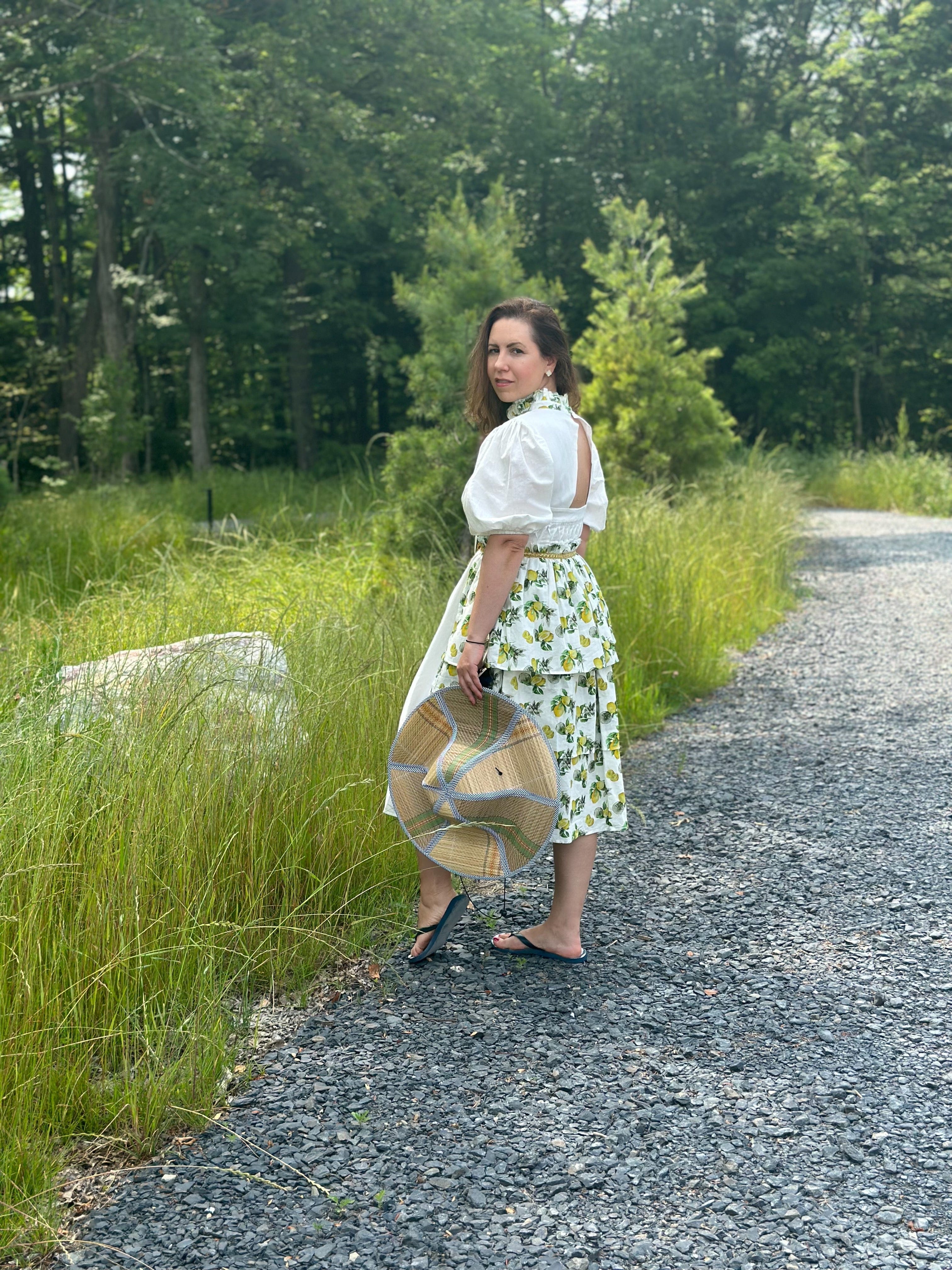 Amalfi Lemon Print Linen Mom Dress