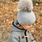 Honeycomb Grey Cashmere Beanie Hats - Grey Pom