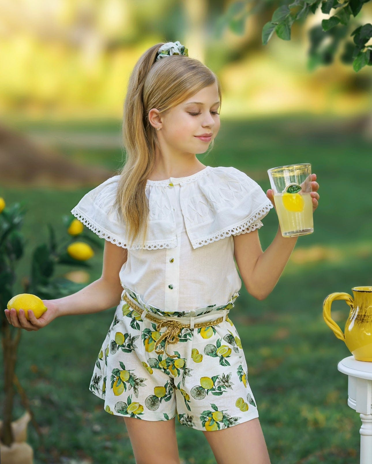 Amalfi Lemon Print Linen Blouse and Shorts Set