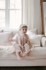 Helena Velour Beige Dress With Organza Sleeves - Petite Maison Kids