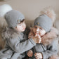 Honeycomb Grey Cashmere Beanie Hats - Pink Pom