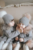 Honeycomb Grey Cashmere Beanie Hats - Pink Pom