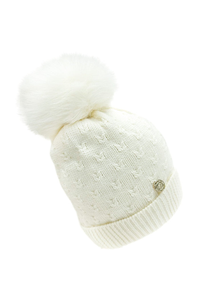 Parker Ivory Merino Wool Faux Fur Beanie Hat