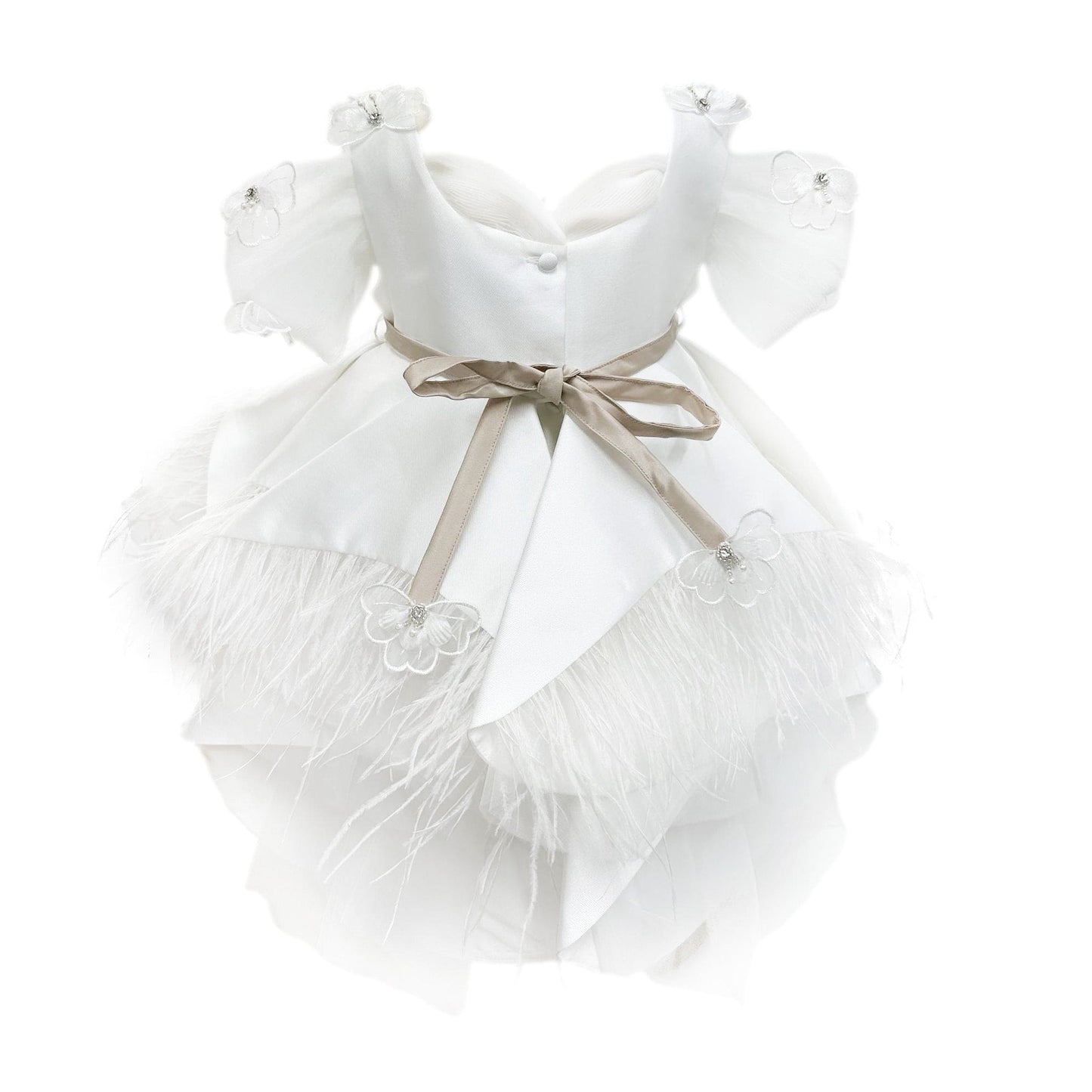 Constanza White Ceremony Dress with Champagne Bow