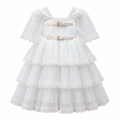 Savannah White Tulle Buckle Dress