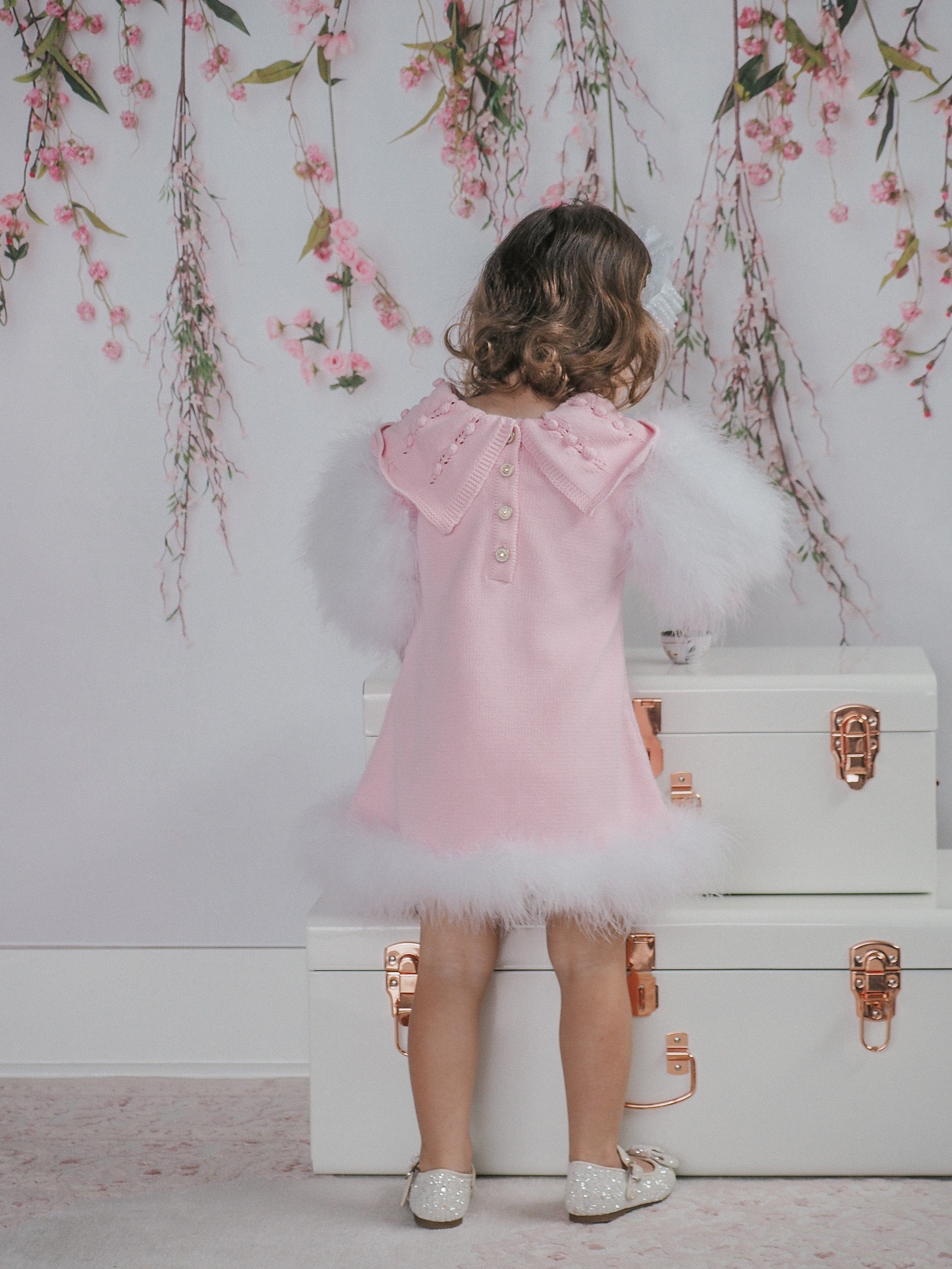 Ella Knit Pink Feather Dress - Petite Maison Kids