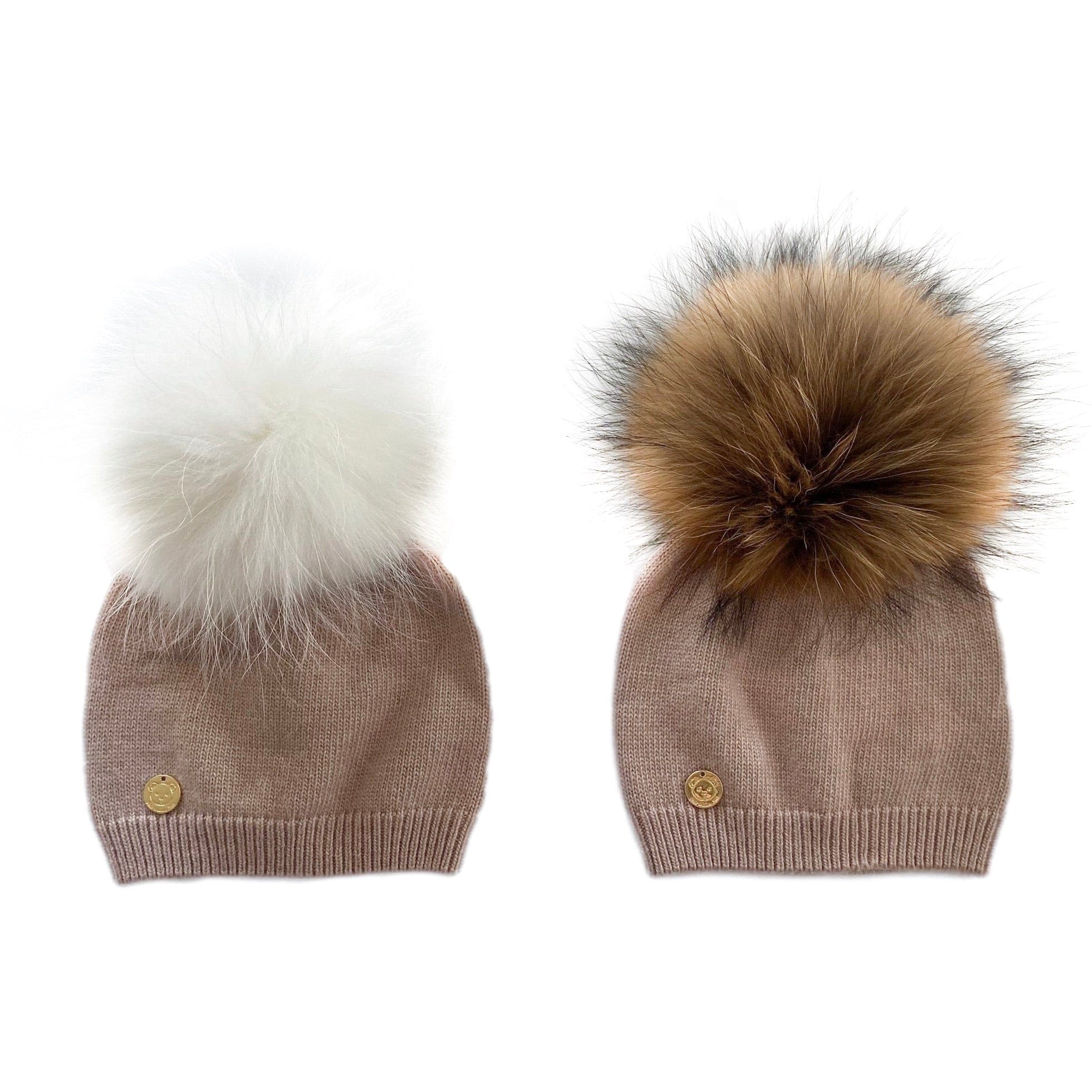 Dusty Beige Angora Single Pom Beanie Hat - Petit Maison Kids