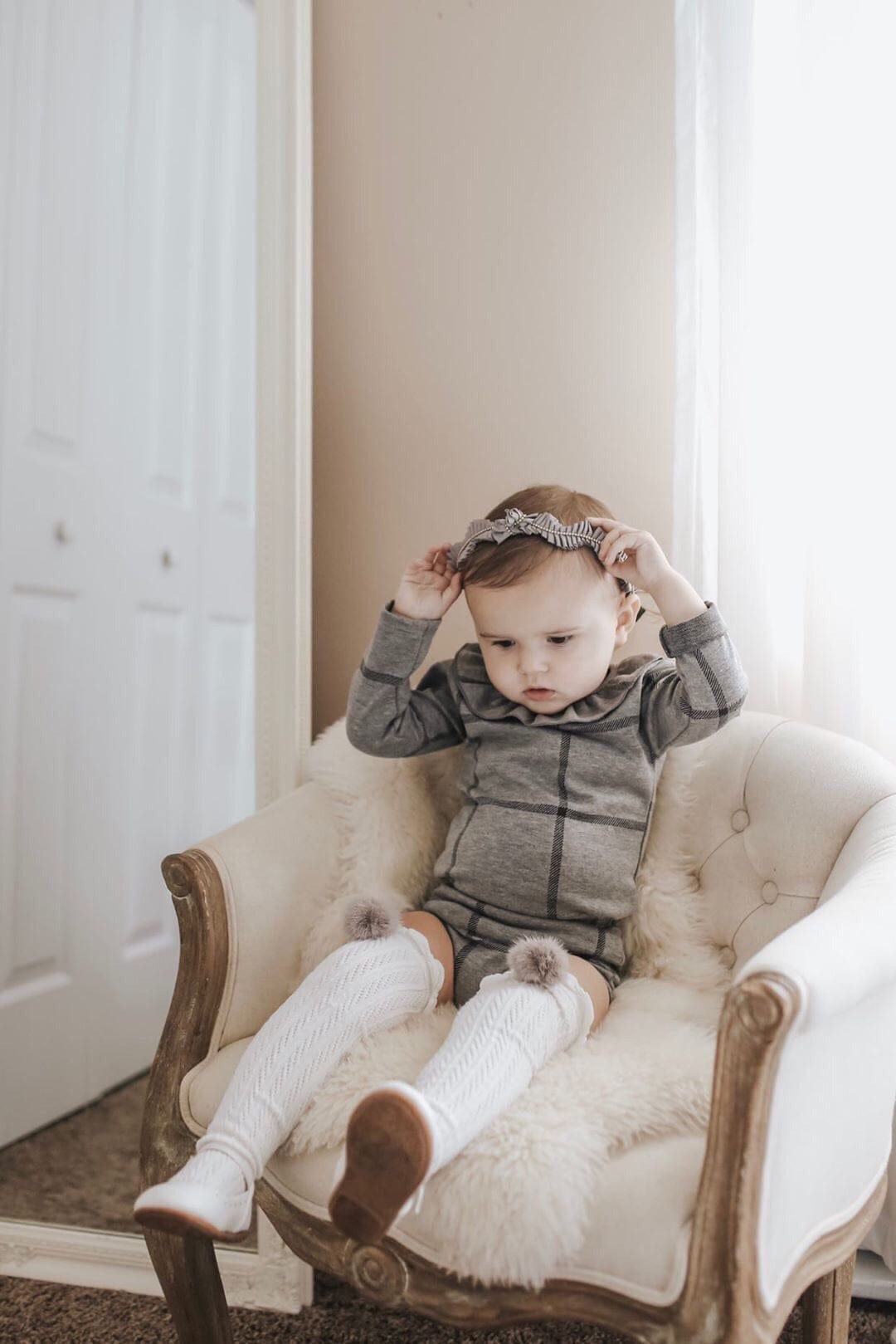 White Knee High Socks with Poms - Petit Maison Kids