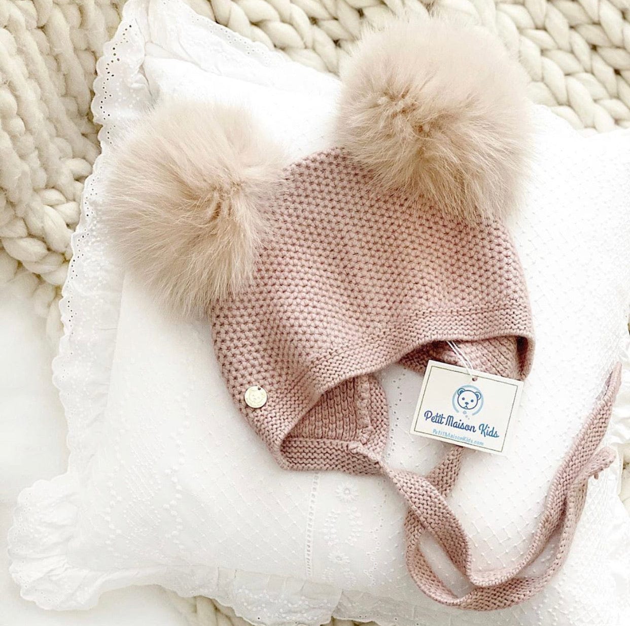 Honeycomb Dusty Pink Cashmere Bonnet - Petite Maison Kids