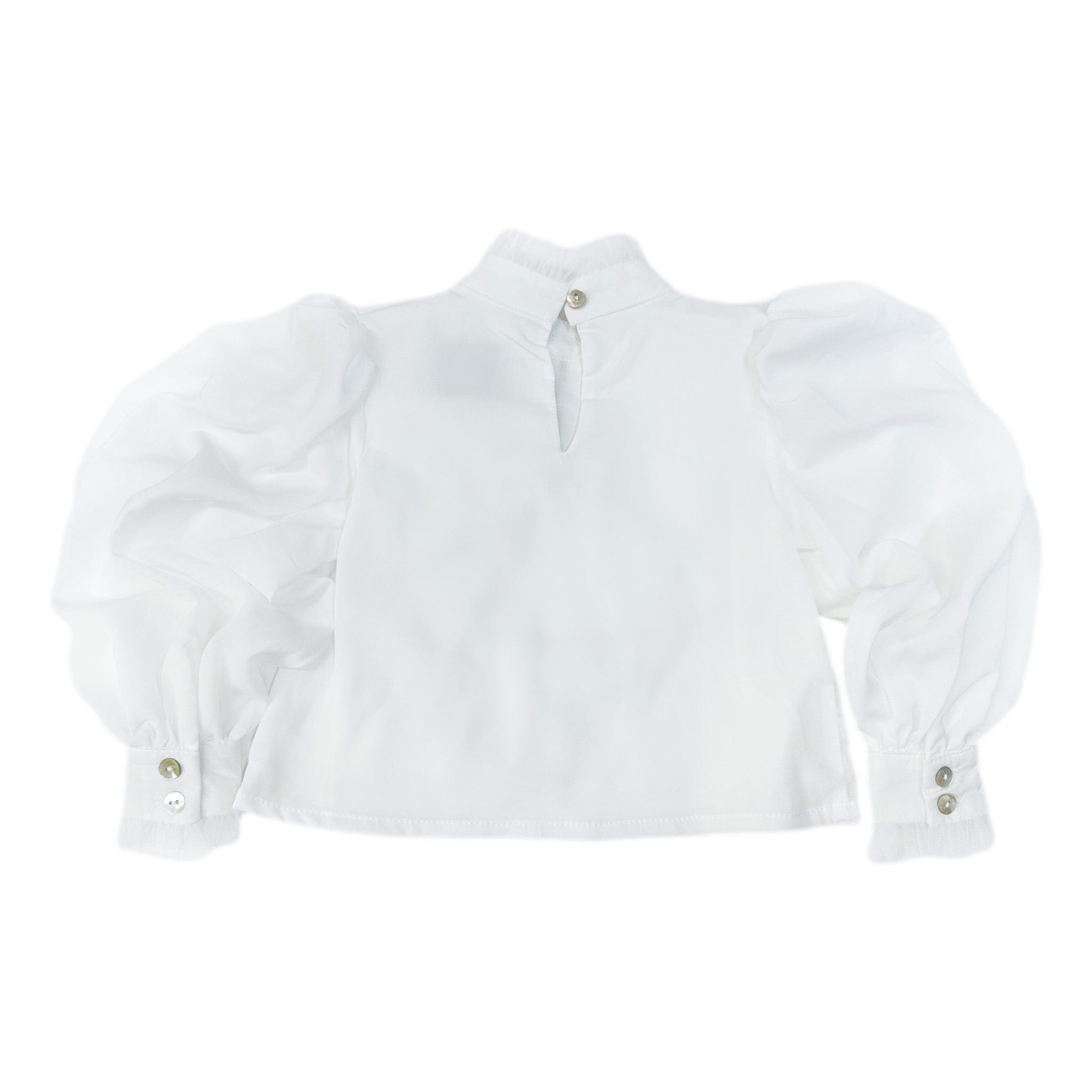 Gwen White Blouse With Black Ruffle Trim