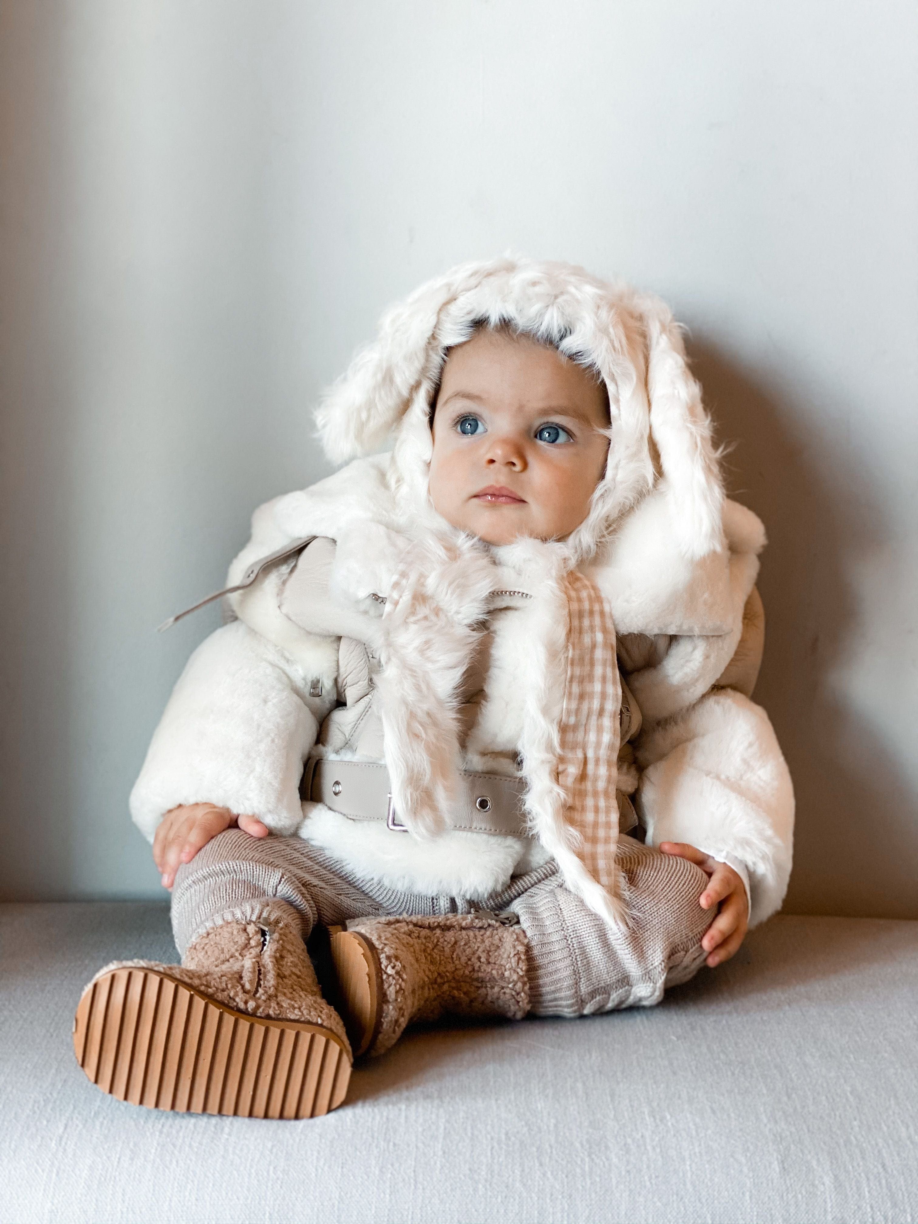 Beige Sheepskin Leather Jacket - Petite Maison Kids