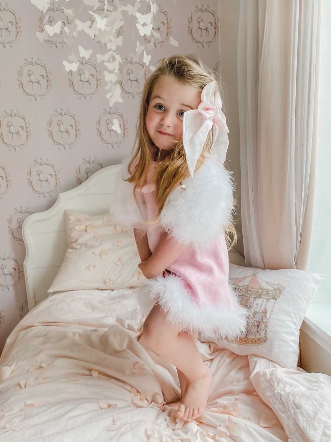 Ella Knit Pink Feather Dress - Petite Maison Kids