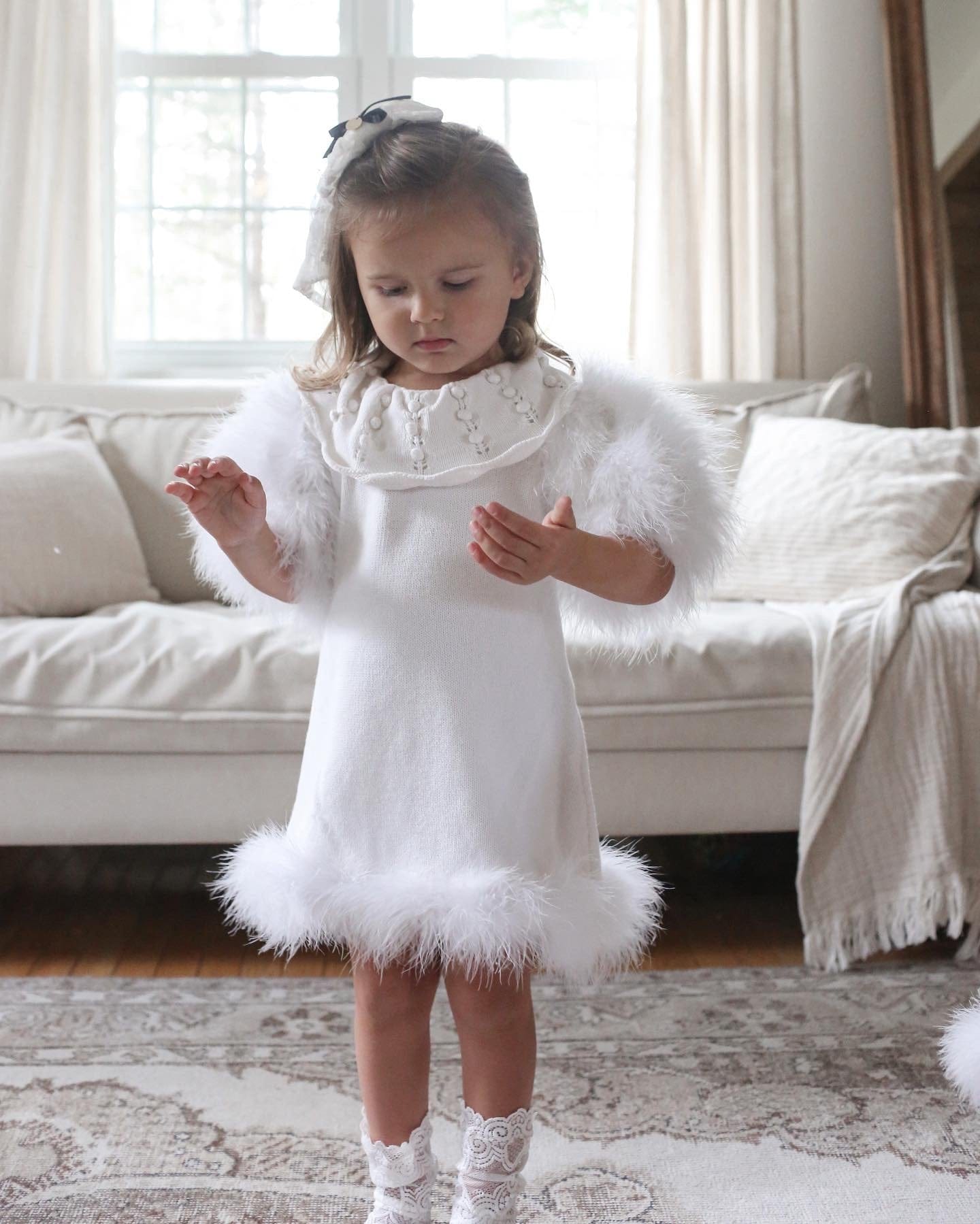 Ella Knit White Feather Dress - Petite Maison Kids