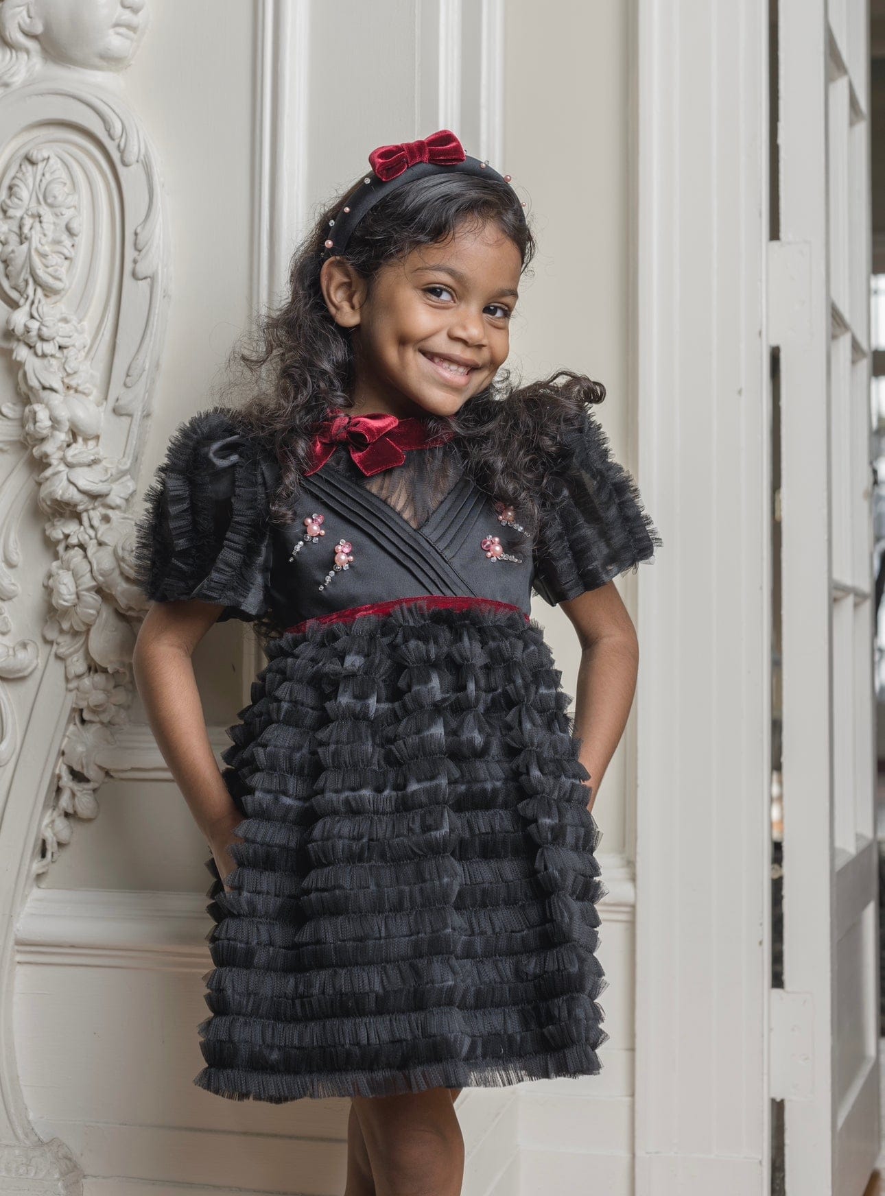 Kylie Black Tulle and Organza Dress