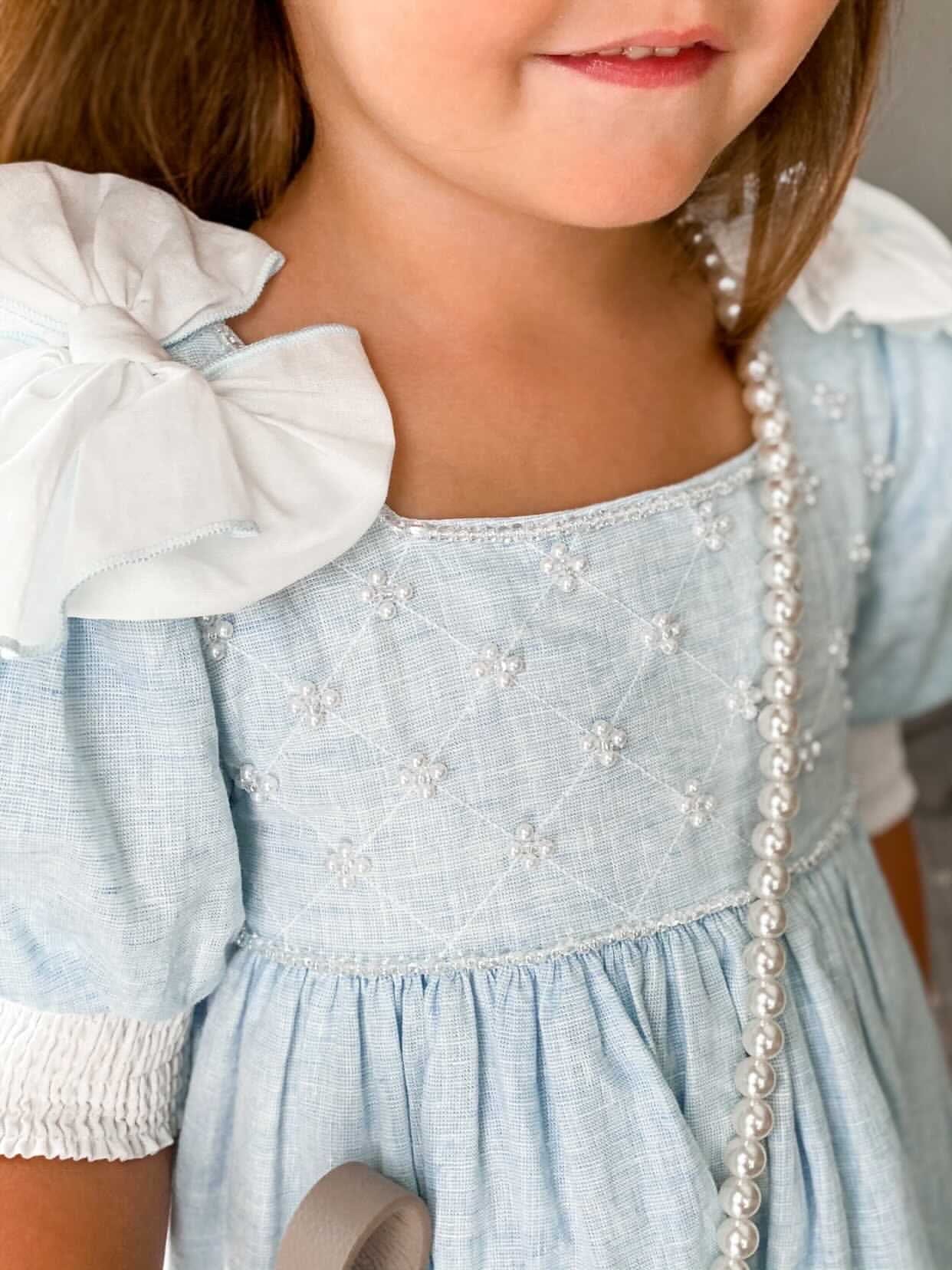 Charlotte Baby Blue Linen Dress - Petite Maison Kids