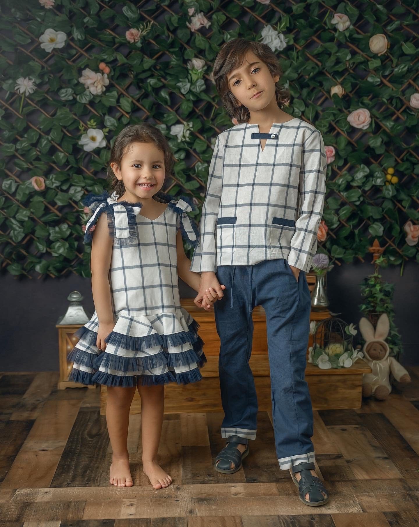 Checkered Linen Tulle Dress - Petite Maison Kids
