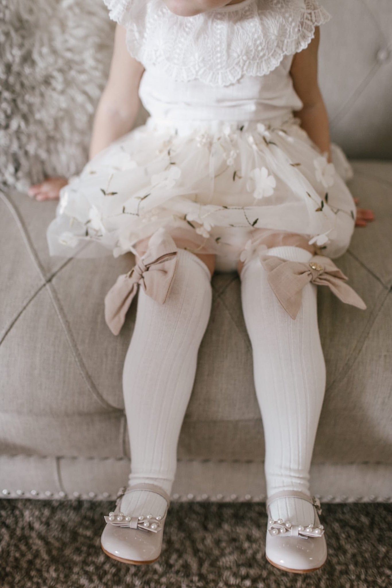 Emma Linen Bow Socks - Petit Maison Kids