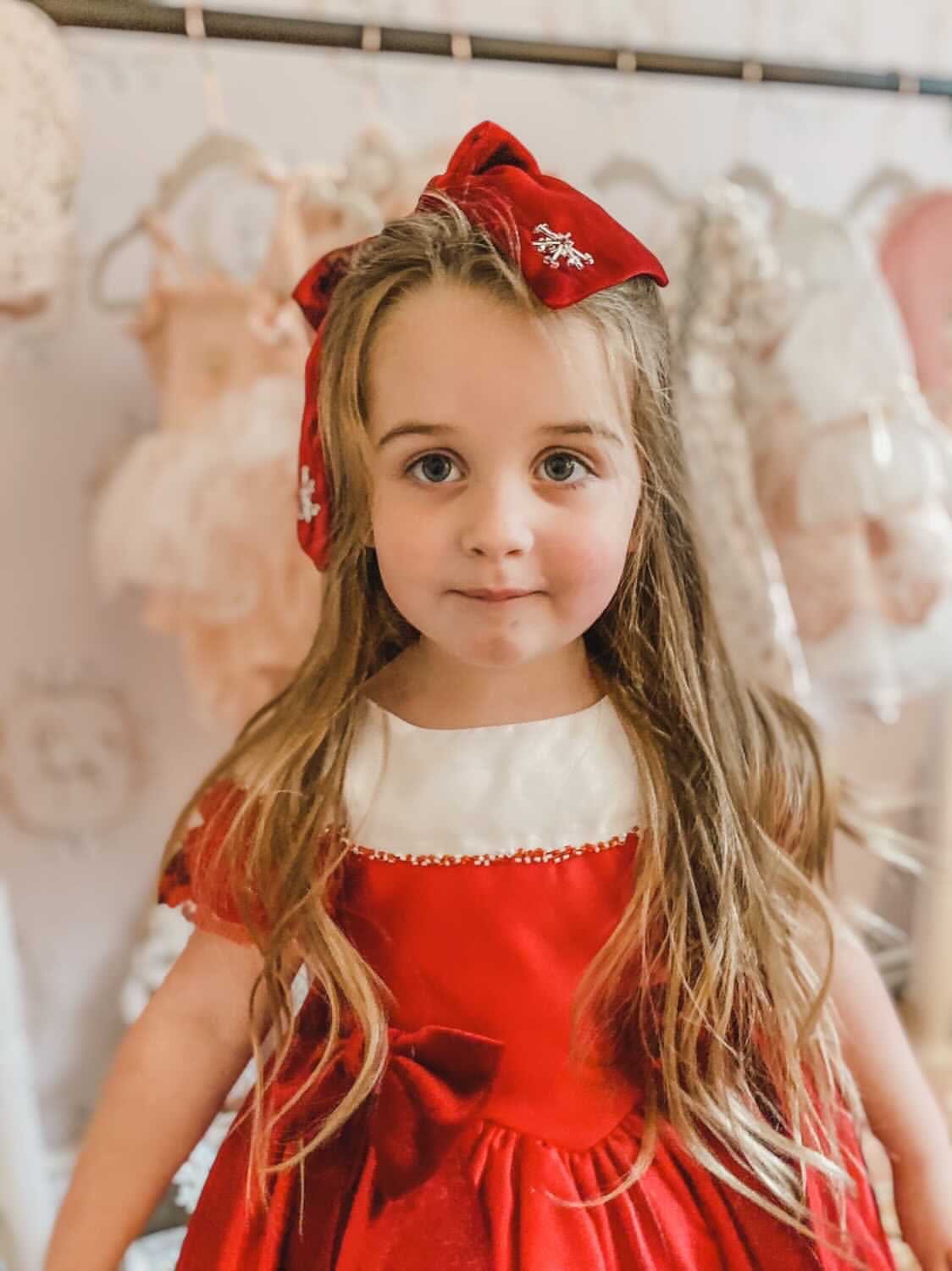 Holly Red Velvet Hair Bow - Petite Maison Kids