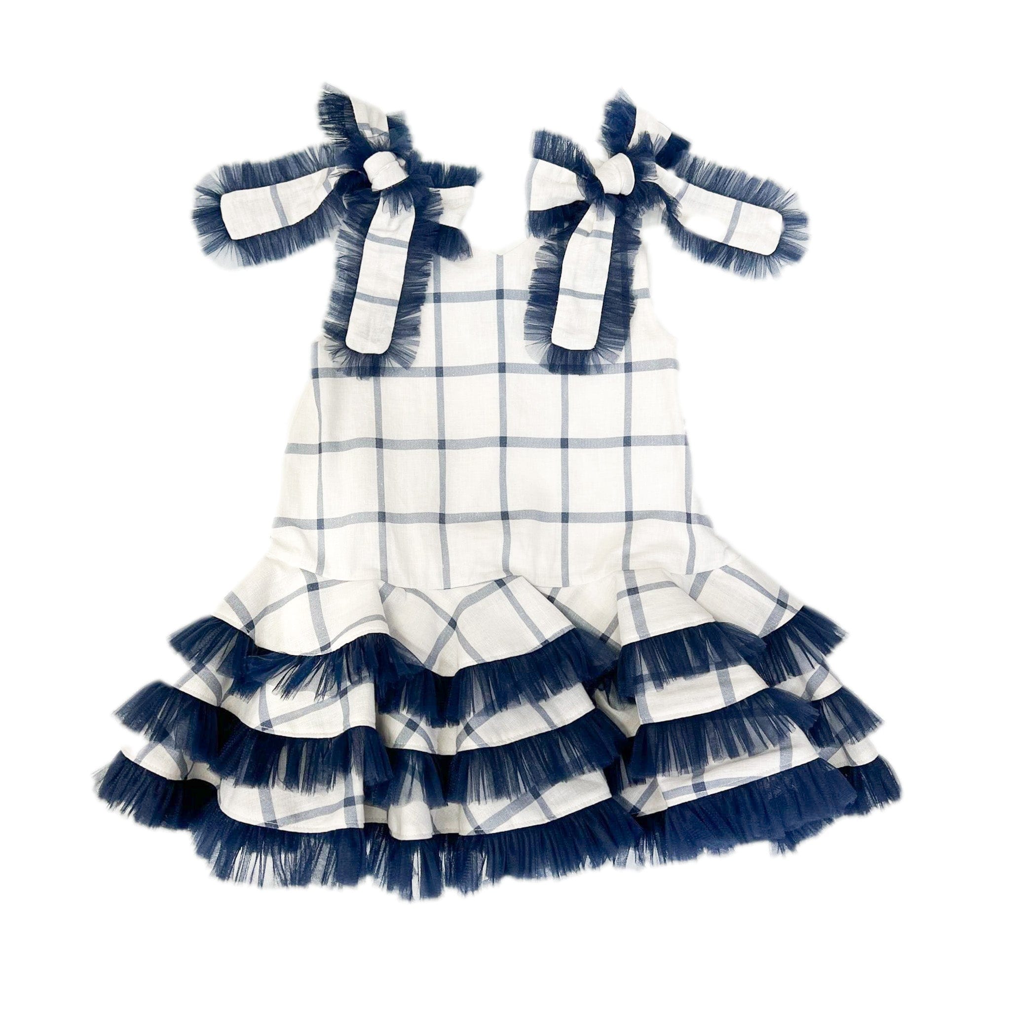 Checkered Linen Tulle Dress - Petite Maison Kids