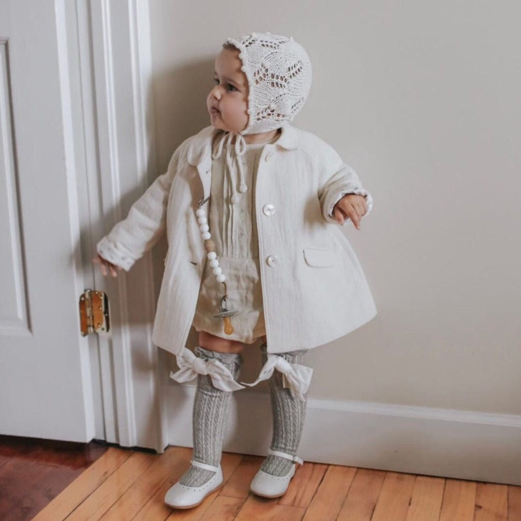 Grey Knee High Socks with Velvet Bows Petite Maison Kids