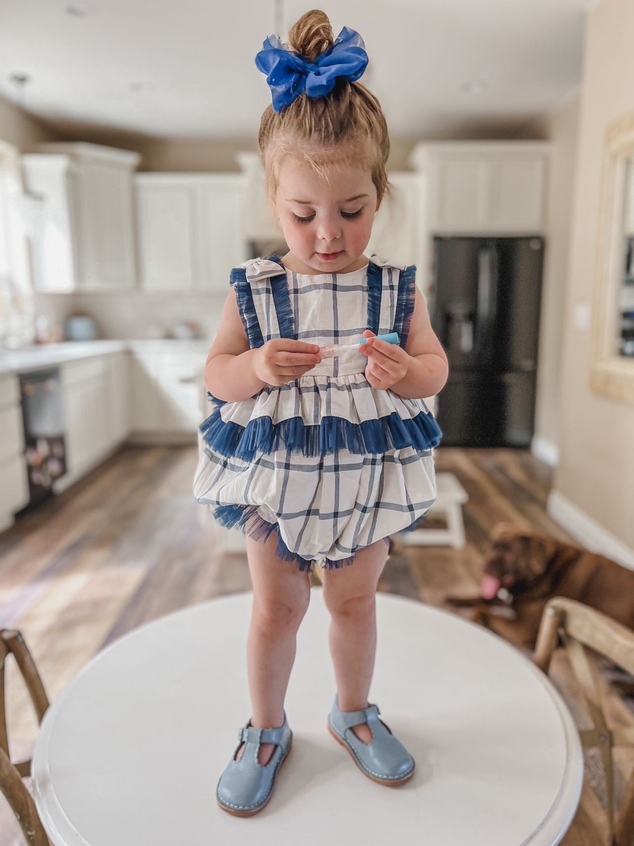 Checkered Linen Ruffle Romper - Petite Maison Kids