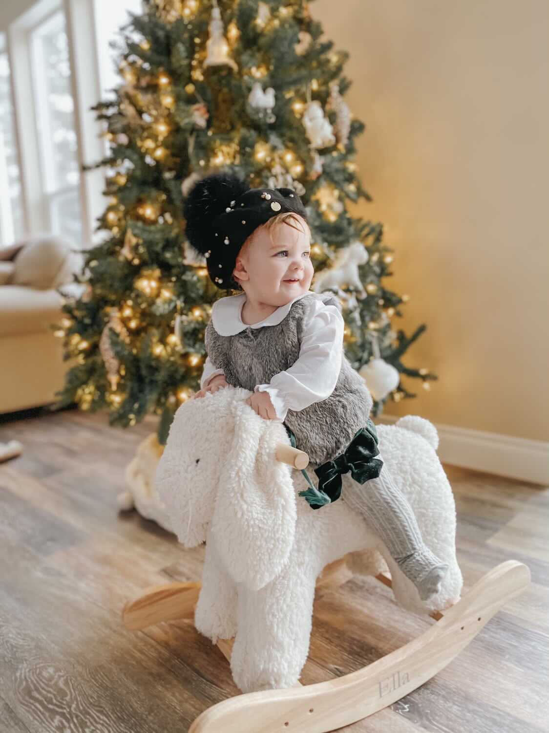 Grey Knee High Socks with Velvet Bows - Petite Maison Kids