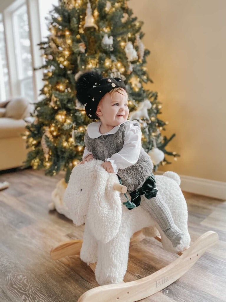 Grey Knee High Socks with Velvet Bows Petite Maison Kids