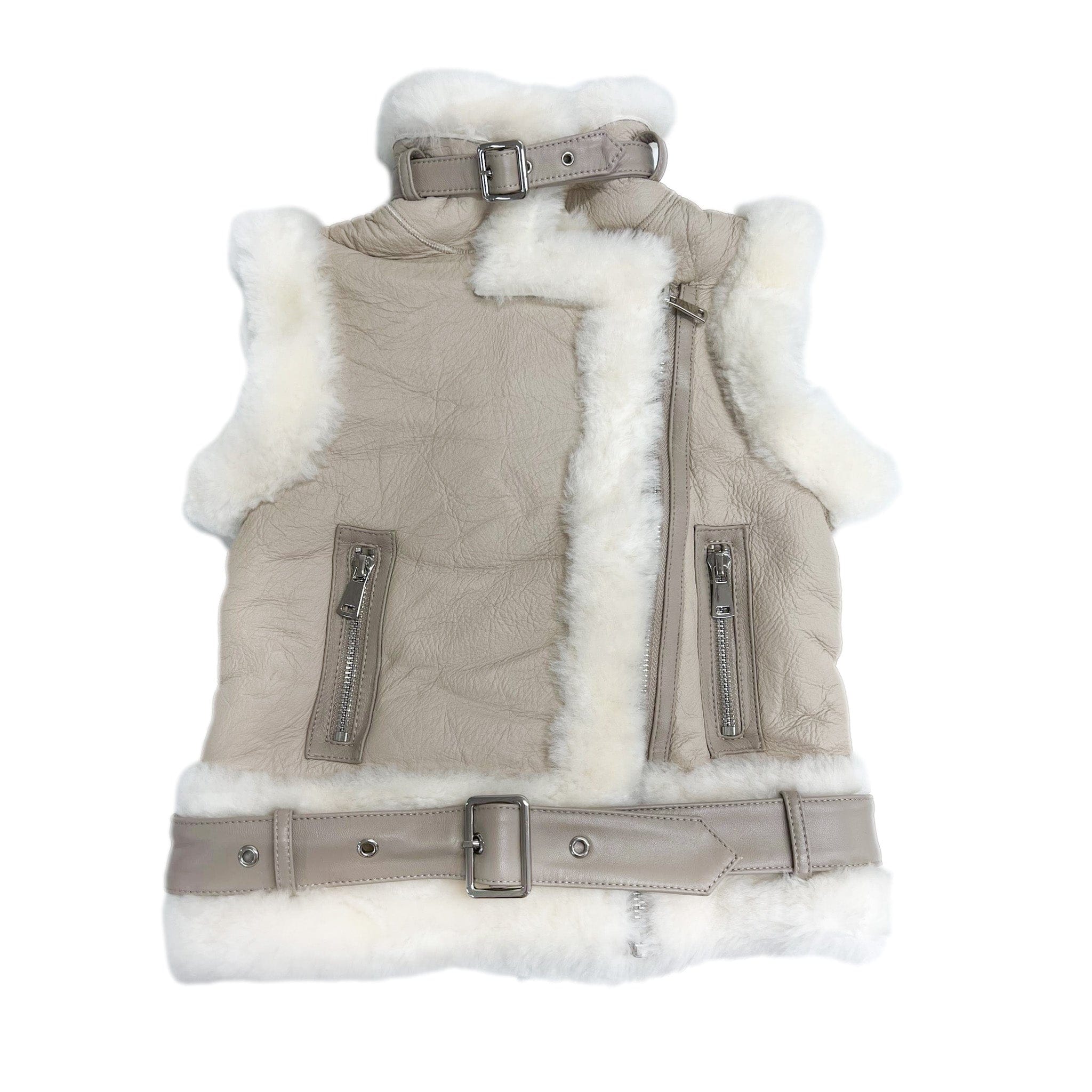 Beige Sheepskin Leather Jacket - Petite Maison Kids