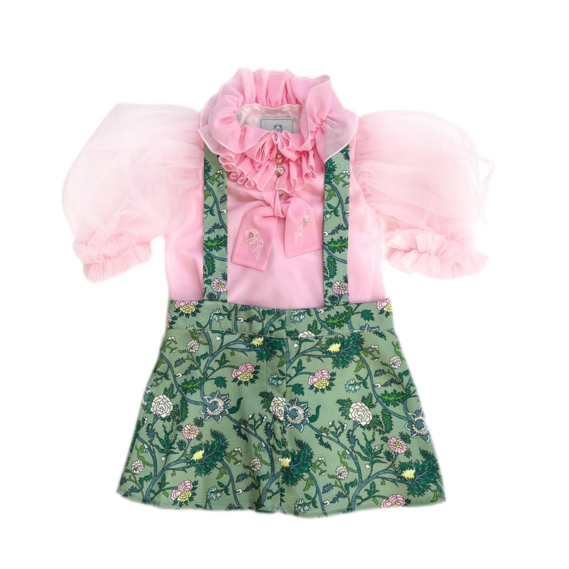 Eva Skirt and Blouse Pink and Green Floral Tulle Set