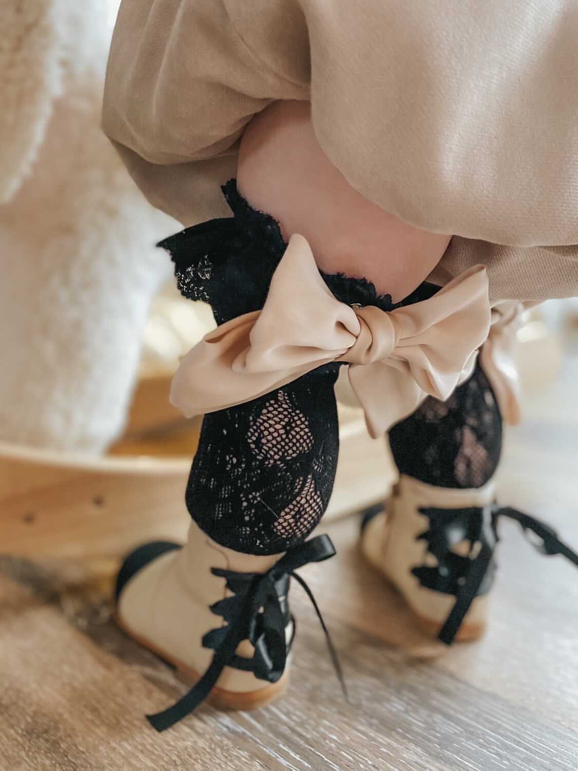 Lola Black Lace Socks with Satin Bows - Petite Maison Kids