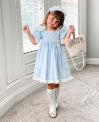 Charlotte Baby Blue Linen Dress - Petite Maison Kids