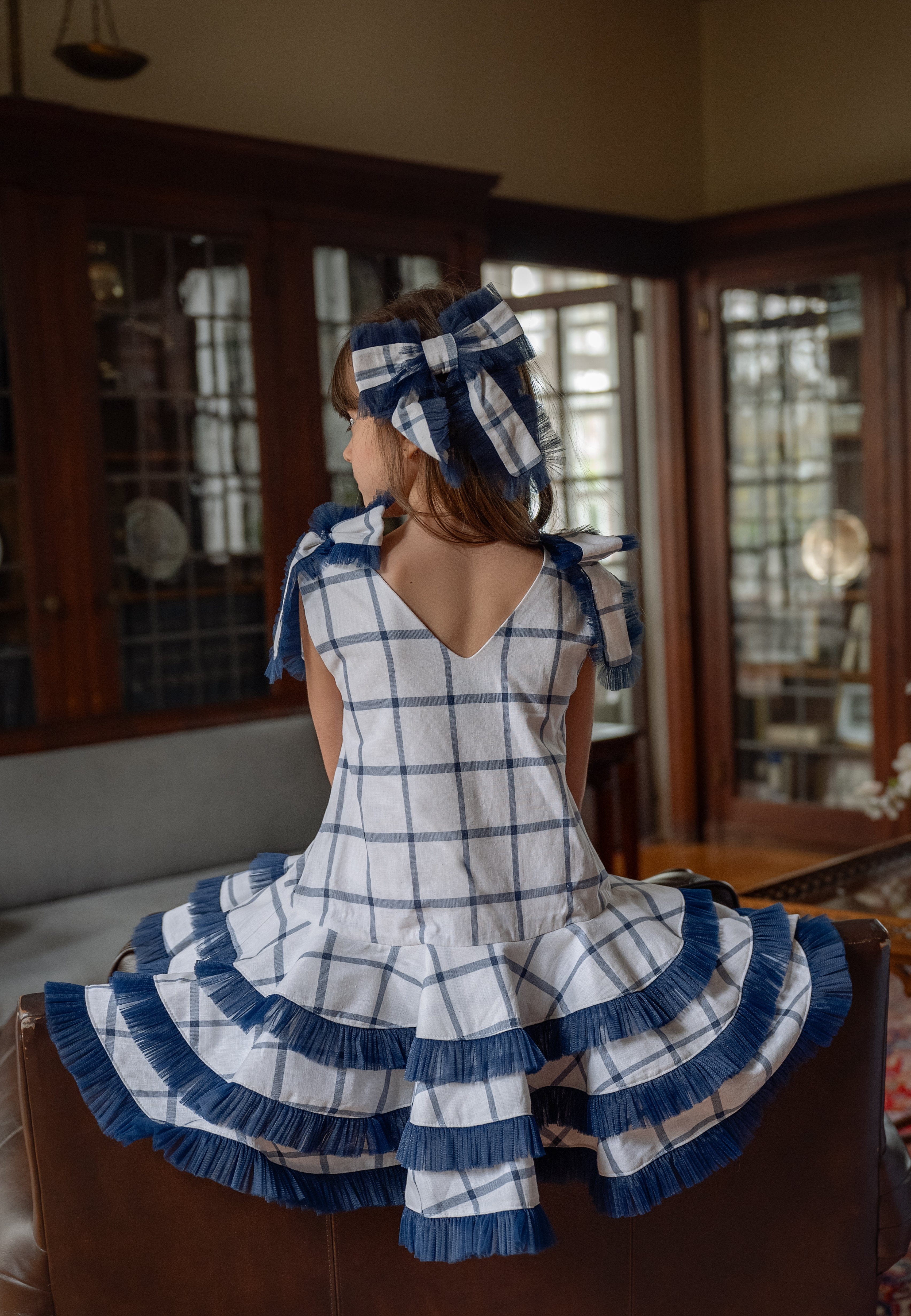 Checkered Linen Tulle Dress - Petite Maison Kids