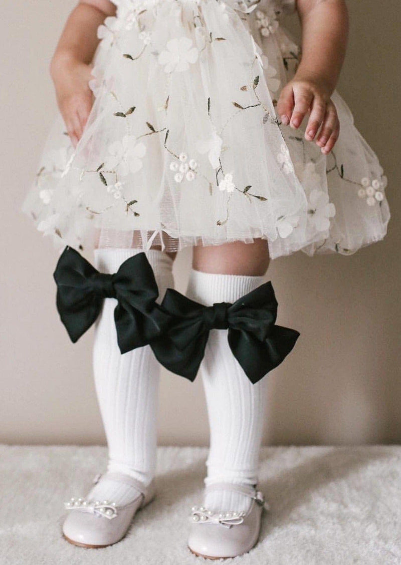 Abigail Satin Bow Socks - Black
