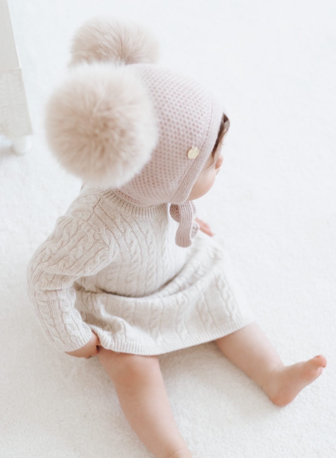 Dusty Pink Cashmere Double Pom Hat - Petit Maison Kids